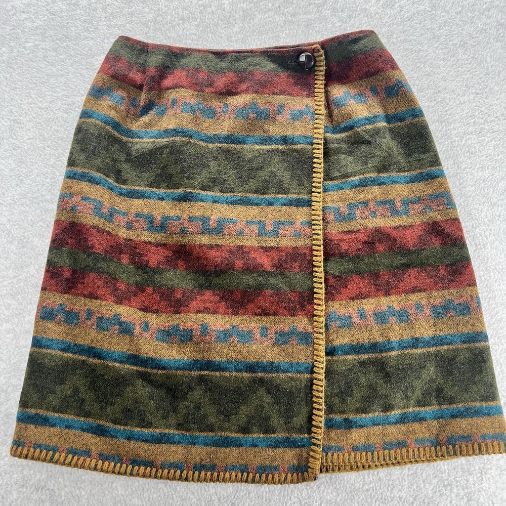 Vintage Womens SZ 4 Wool Blend Aztec Print Wrap Skirt Western Academia